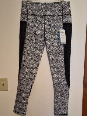 NWT Therapy Performance Womens Black and White Speckled  Pants SZ XL